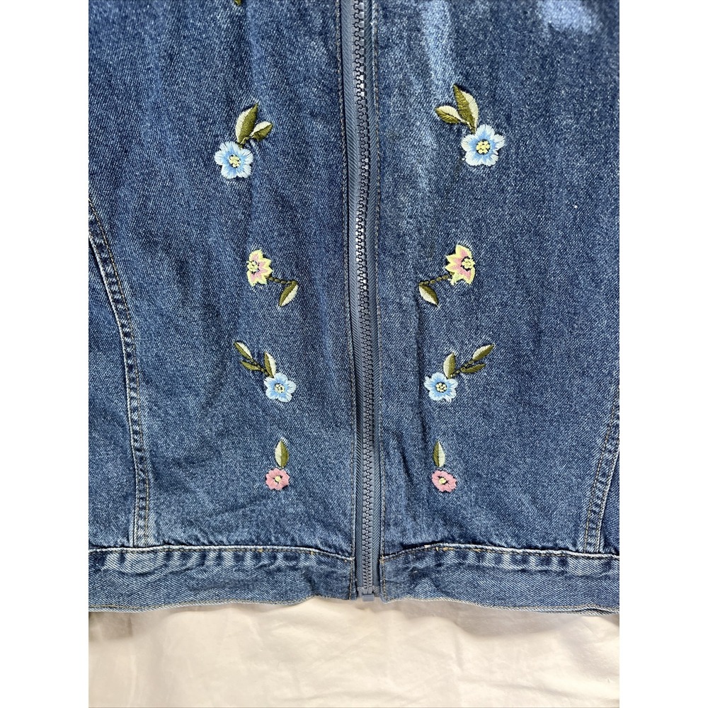 Bugle Boy Women's Size L Jean Jacket Embroidered Flowers Zip Up Denim VTG - Picture 4 of 6